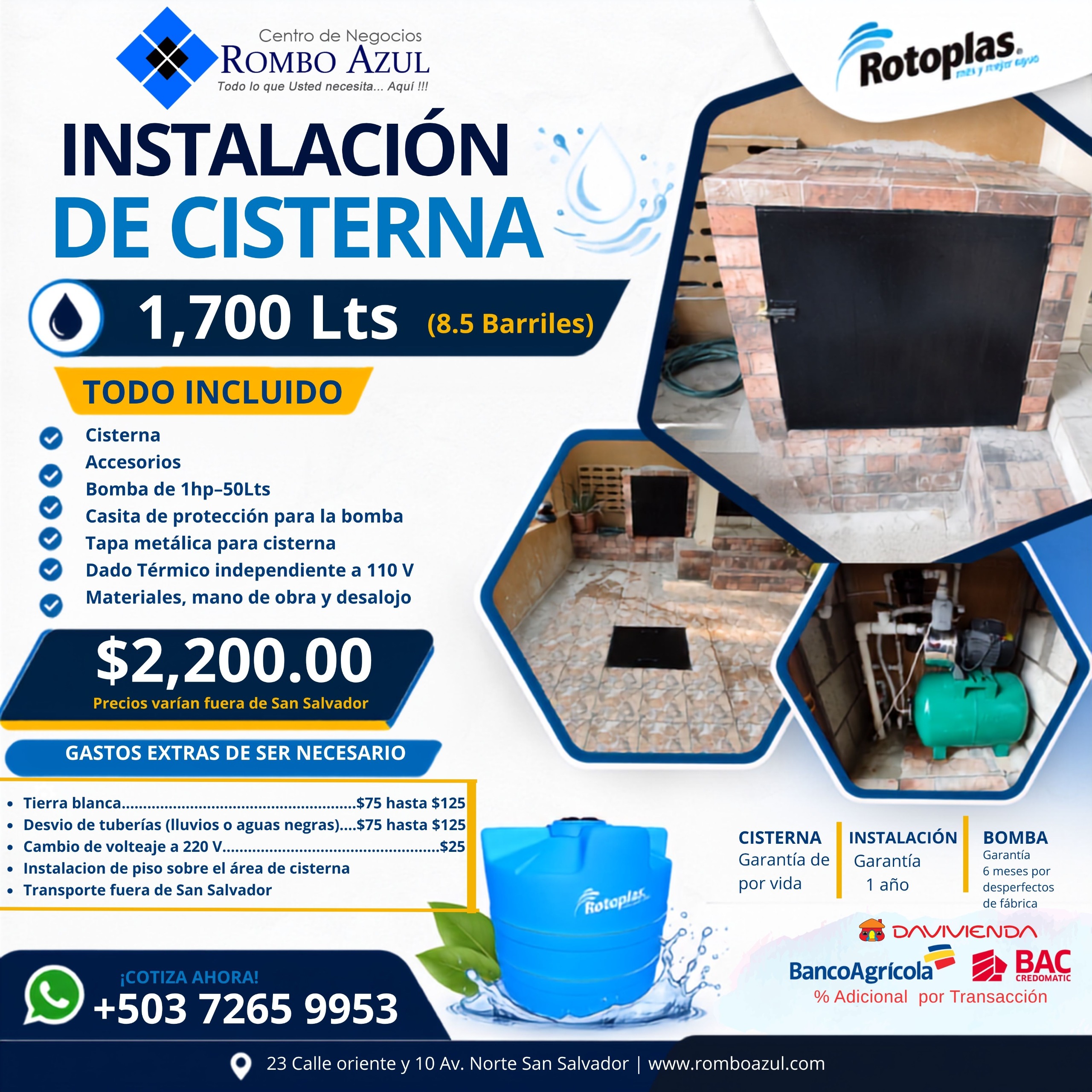 Instalacion de Cisterna Rotoplas Instalacion de Cisterna Rotoplas de 1700 litros