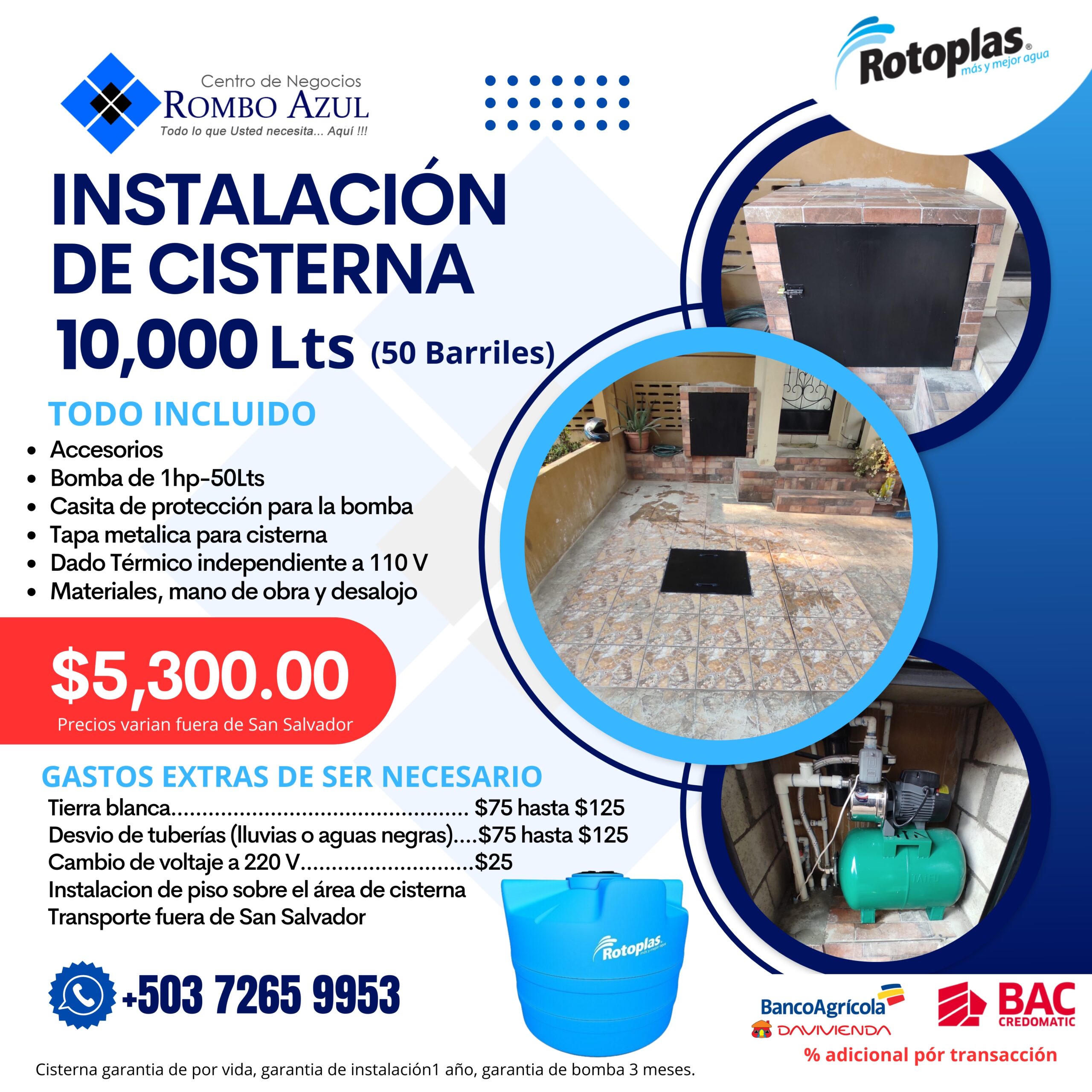 INSTALACION CISTERNA 10000 Instalacion de Cisterna Rotoplas El Salvador