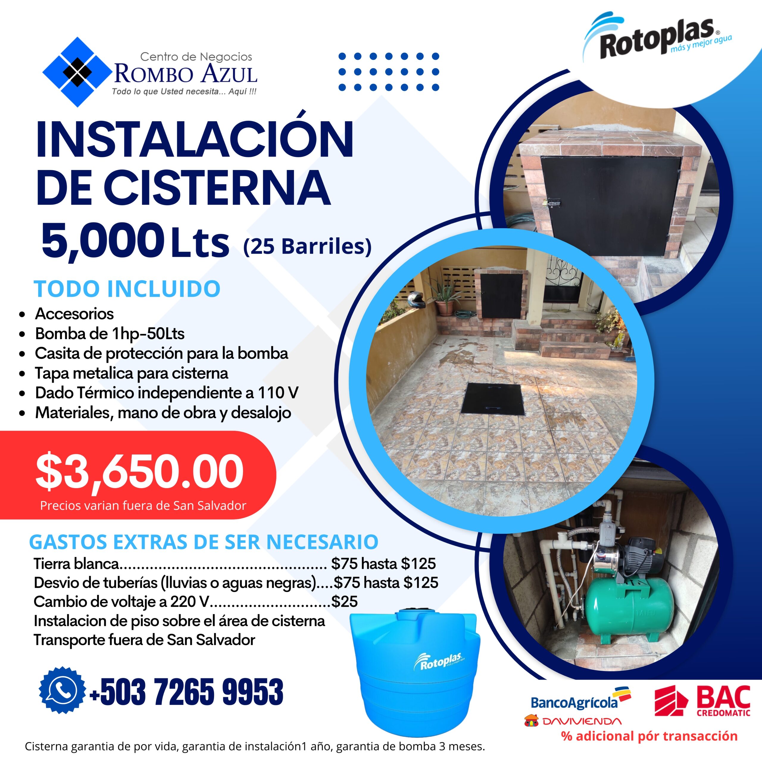 INSTALACION CISTERNA 5000 Instalacion de Cisterna Rotoplas El Salvador